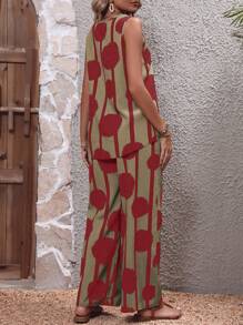 EMERY ROSE Polka Dot Print Tank Top & Wide Leg Pants