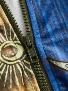 SHEIN ICON Hình in mặt trời & mặt trăng Dây kéo Thả vai Áo khoác - Nhiều màu - Xem 8