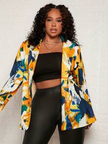 Slaydiva 大碼滿版印花西裝領西裝外套 - 彩色 - 查看 1