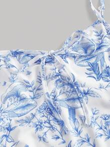SHEIN MOD Floral Print Drawstring Front Cami Dress - Blue - View 4