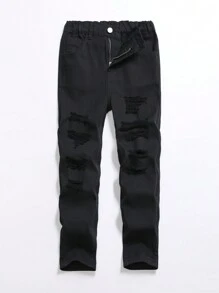Tween Boy Ripped Frayed Jeans - Black - View 1
