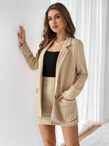 SHEIN Essnce Lapel Neck Blazer & Bodycon Skirt - Khaki - View 1