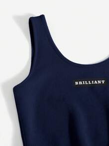 Mulvari Letter Graphic Tank Top & Sweatpants 2 Piece Set - Navy Blue - View 4