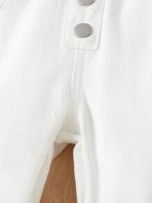 SHEIN Vintaside Kids 女嬰牛仔丹寧褲，前中間鈕扣式設計，腰部裙狀花邊裝飾 - 白色 - 查看 5