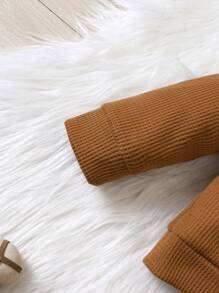 Baby Boy Letter Flocked Sweatshirt & Bow Front Sweatpants - Brown - View 6