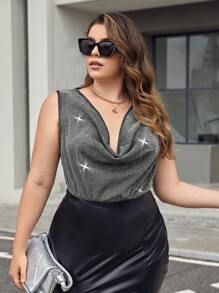 SHEIN Privé Plus Top Sans Manches À Col Drapé Scintillant