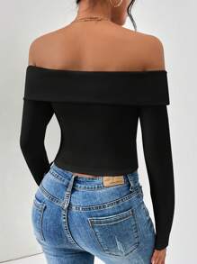 SHEIN Essnce Foldover Off Shoulder Crop Tee