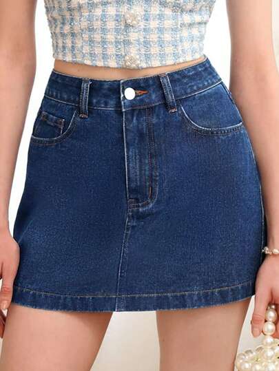 SHEIN MOD 高腰牛仔半身裙