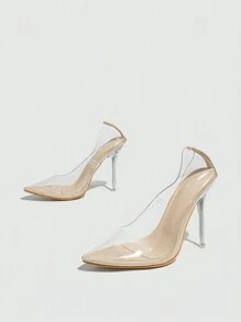 秋冬女士透明尖头细高跟鞋，低鞋面高跟鞋，性感，派对鞋 - 無色 - 查看 5