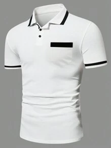 Manfinity Homme Camisa Polo de Trabalho Casual de Golfe com Recorte Contrastante para Homens, Presente para Namorado