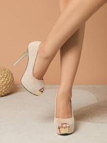 Women's Fashion High Heel Pumps Spring Summer Autumn Sexy Chunky High Heel Nightclub Party Plus Size Round Toe Platform High Heels - Apricot - View 3