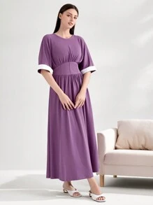 Mulvari Tay áo tương phản Váy chữ A - Màu tím - Xem 1