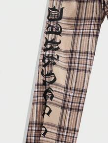 ROMWE MEN Street Life 男士格子與字母圖案翻蓋口袋襯衫