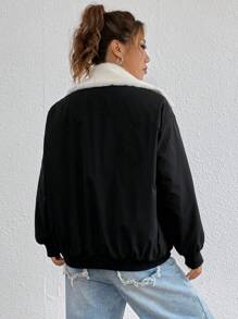 SHEIN EZwear Gewatteerde jas met borgkraag, klepzak, verlaagde schouder en ritssluiting aan de voorkant