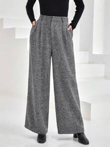SHEIN Privé Fold Pleated Slant Pocket Wide Leg Pants - Multicolor - View 1