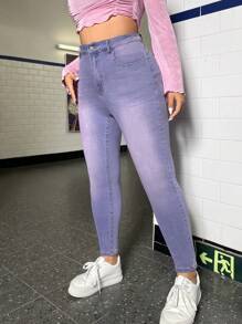 SHEIN ICON Plus High Waist Skinny Jeans - Blue - View 6