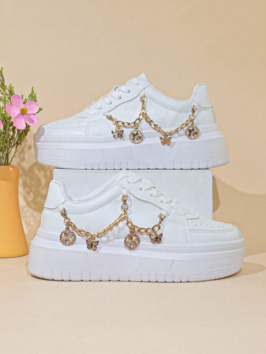 Women's Outdoor Thick-Soled Sneakers, Lightweight Comfortable Casual Platform Shoes, Plus Size - White - View 1