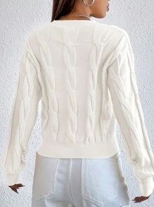 SHEIN Essnce 麻花編織燈籠袖套頭毛衣 - 白色 - 查看 3