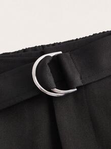 SHEINNeu Solid Split Hem Belted Pants - Black - View 4