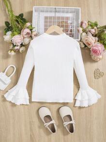 SHEIN Cô gái Tween Cổ giả Tay áo loe Áo thun - trắng - Xem 2