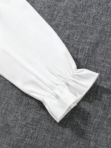 SHEIN 女小童格紋印花前蝴蝶結喇叭袖百褶下擺洋裝 - 彩色 - 查看 4