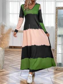 SHEIN LUNE Color Block Hidden Pocket Dress - Black - View 3