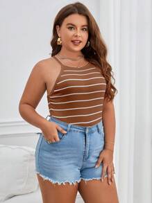 SHEIN Essnce Hơn In sọc Áo hai dây - màu nâu - Xem 3