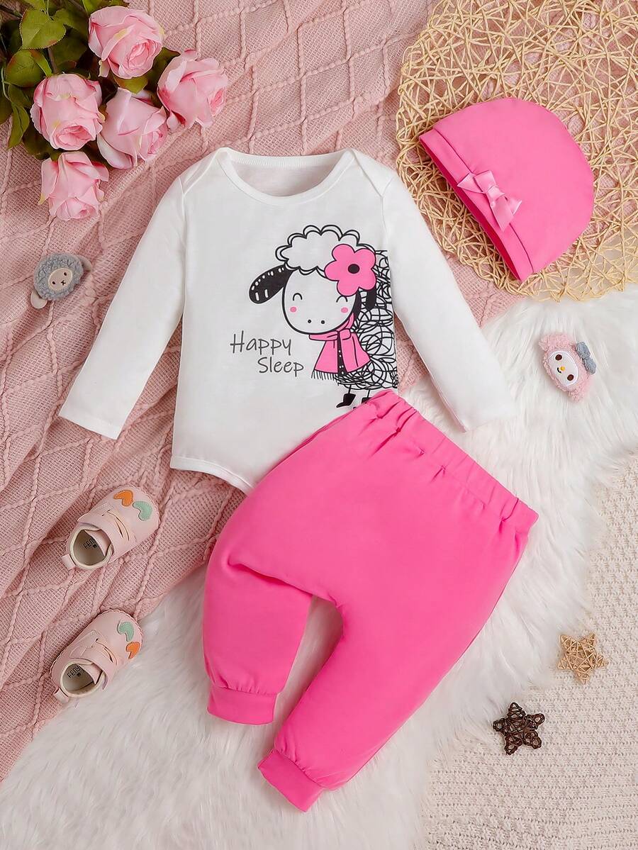 Đứa bé gái Đồ họa Hoạt hình Áo liền quần chặt & Quần nỉ & Mũ - Hồng - Xem 1