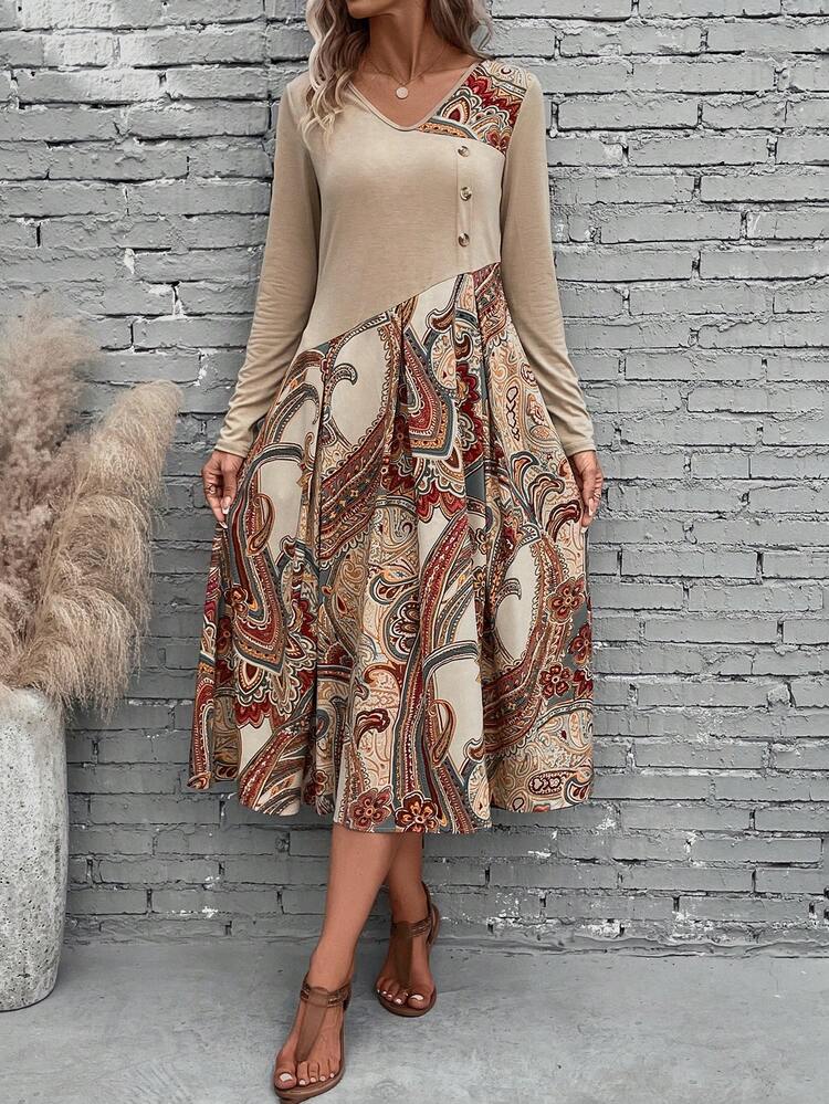 Vestido con estampado de paisley con bolsillo oculto - Multicolor - Ver 6