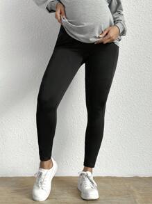 SHEIN Maternity Wideband Waist Leggings With Phone Pocket - Black - View 3