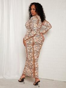 Slaydiva Plus Zebra Striped Print Bodycon Dress - Multicolor - View 2
