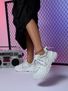 Zapatillas De Plataforma Blancas, Estilo Vintage, Unisex Para Vestir Casual Y Deportivo - Blanco - Ver 1