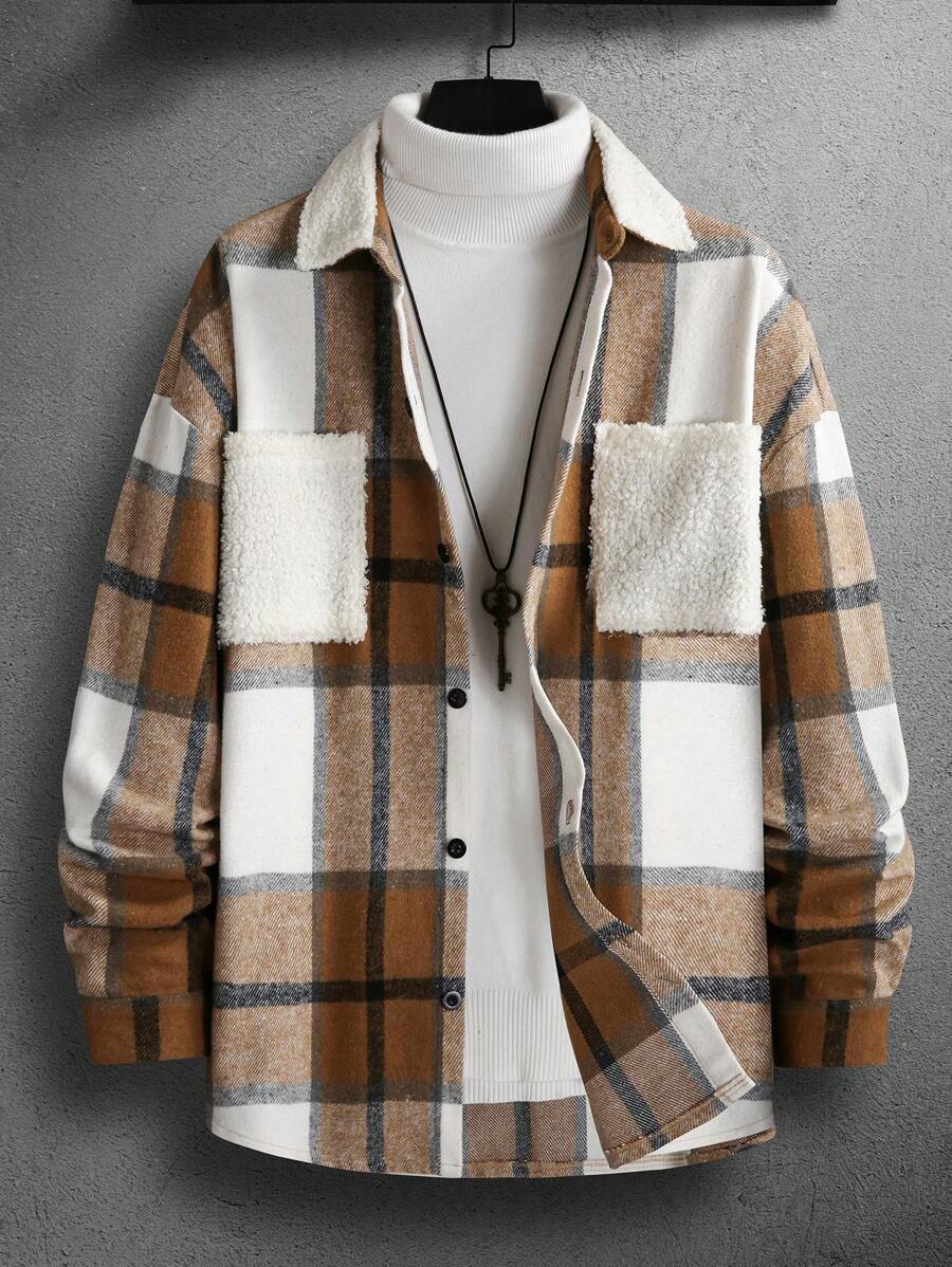 Manfinity Homme Abrigo De Hombre De Cuadros Con Diseño De Hombros Caídos Y Corte Amplio - Marrón - Ver 1