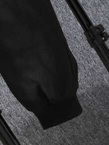 Tween Boy Basketball & Letter Graphic Striped Trim Varsity Jacket & Sweatpants - Black - View 8