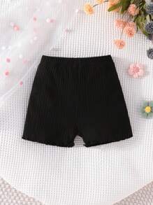 SHEIN Young Girl 3pcs Lettuce Trim Ribbed Knit Shorts - Multicolor - View 3