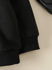 SHEIN Young Girl Fringe Trim Drop Shoulder Sweatshirt - Black - View 3