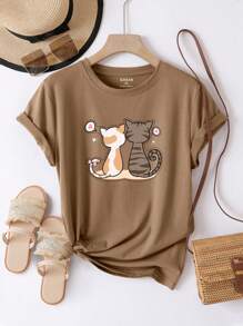 INAWLY 加大卡通图案 T 恤，女式上衣，夏季