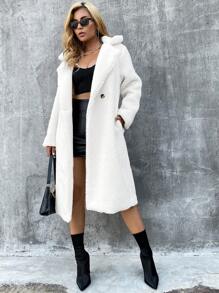Eilly Bazar Lapel Neck Teddy Coat - White - View 4