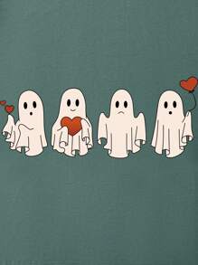 SHEIN EZwear Plus Cartoon Print Drop Shoulder Tee - Dark Green - View 3