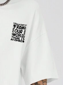 ROMWE MEN Street Life 男士標語圖案T恤 - 白色 - 查看 4