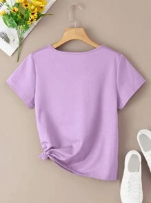 INAWLY Solid V Neck Tee - Lilac Purple - View 2