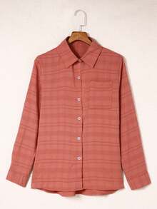 Astylish Solid Button Front Shirt - Redwood - View 4
