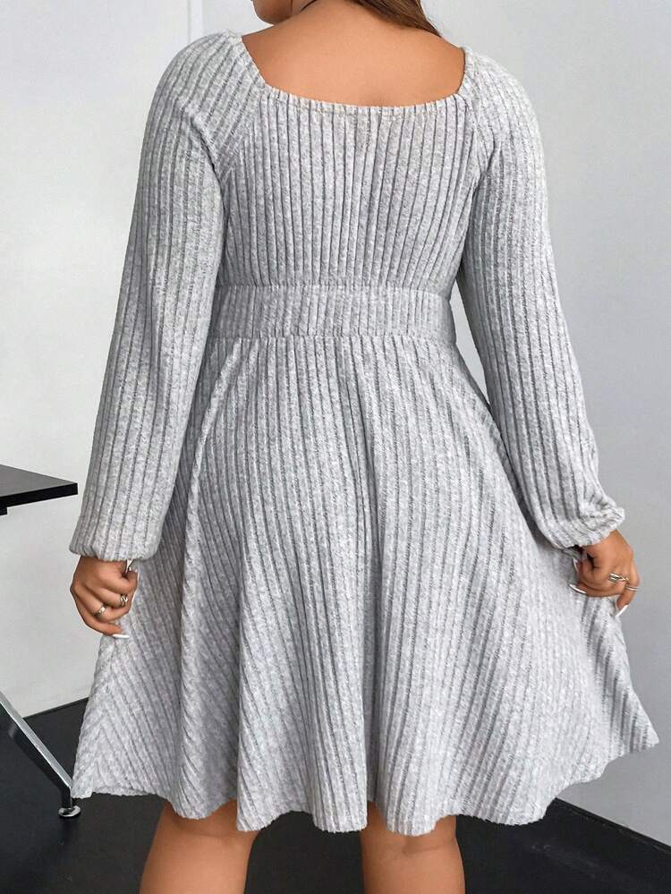 Plus Knot Front Lantern Sleeve Dress Fall Cloth For Women