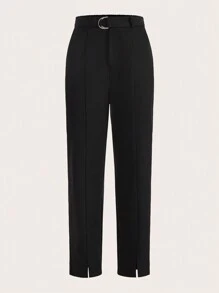 SHEINNeu Solid Split Hem Belted Pants - Black - View 1