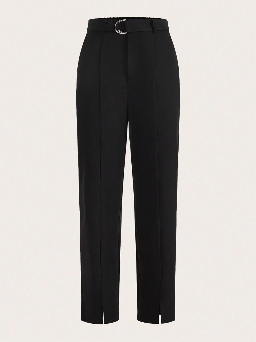 SHEINNeu Solid Split Hem Belted Pants - Black - View 1