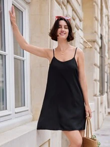 SHEIN Frenchy Backless Solid Cami Dress Summer Black - Black - View 6