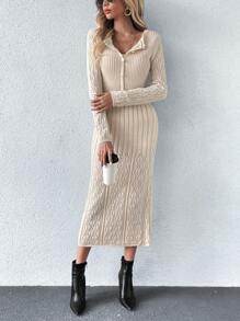 Chiquease Cable Knit Cami Sweater Dress & Cardigan - Apricot - View 4