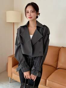 DAZY Epaulettes Design Raglan Sleeve Trench Coat Women Jacket,Fall Women Clothes - Dark Grey - View 7