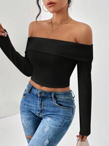 SHEIN Essnce Foldover Off Shoulder Crop Tee