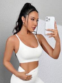 SHEIN Sports Solid Crisscross Backless Crop Sports Bra - White - View 3